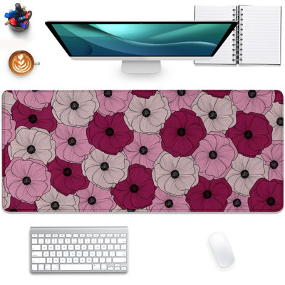 Abstract Floral Mouse Pad Desk Pad,Boho Art Flowers Extended Gaming Mouse Mat with Stitched Edges Non-Slip Waterproof Rubber Base Mous Mat for Office Home Game Desk Pad, 11.8 x 27.6 inComes with a pure white mug as a gift