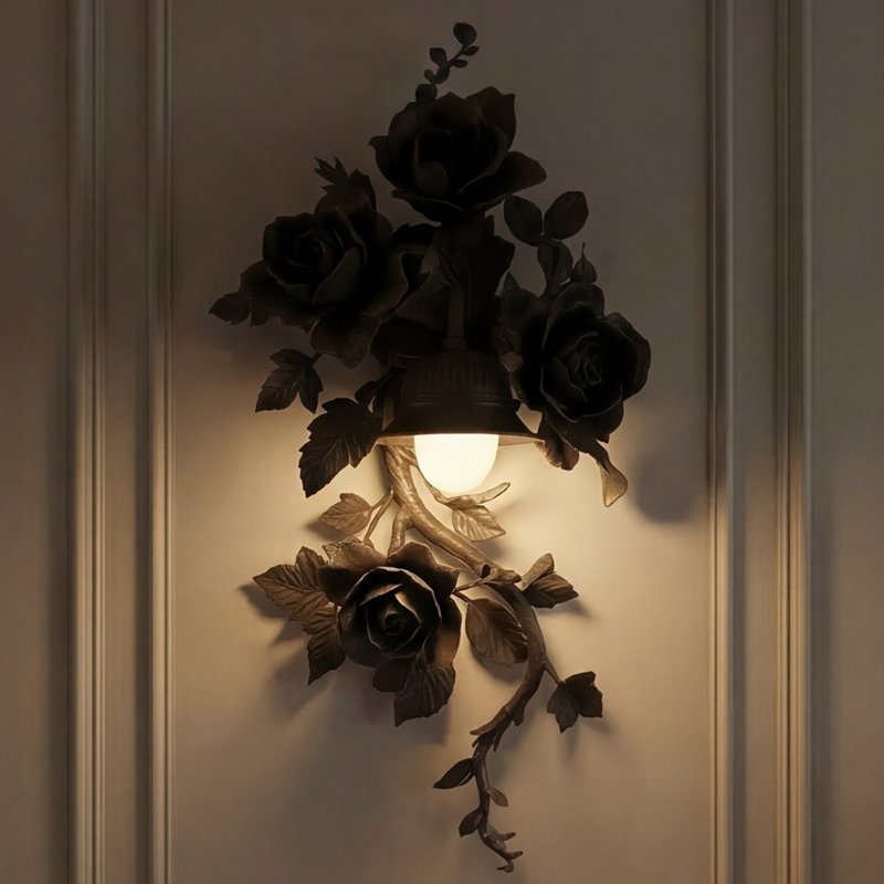 Applique murale décorative en résine de gypse, motif camélia noir français, 11,81 po de largeur
