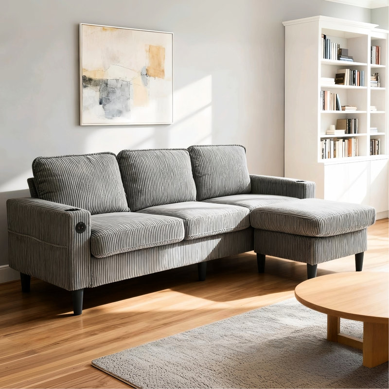 Canapé modulaire 3 places avec rangement et repose-pieds confortable American Design
