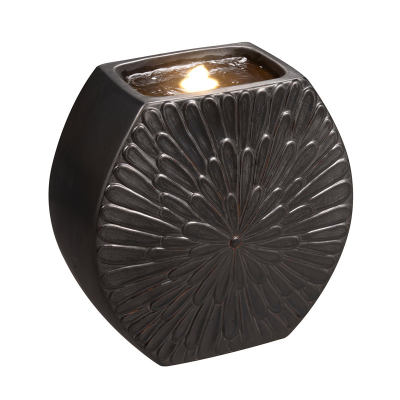 Black Ceramic Orbital Bubble Fountain, Decorative Water Fountain with LED Lights and Quiet Pump, Indoor Outdoor Water Feature for Patio, Garden, Deck, Balcony, Office and Home Décor, Relaxing Cascading Water Design