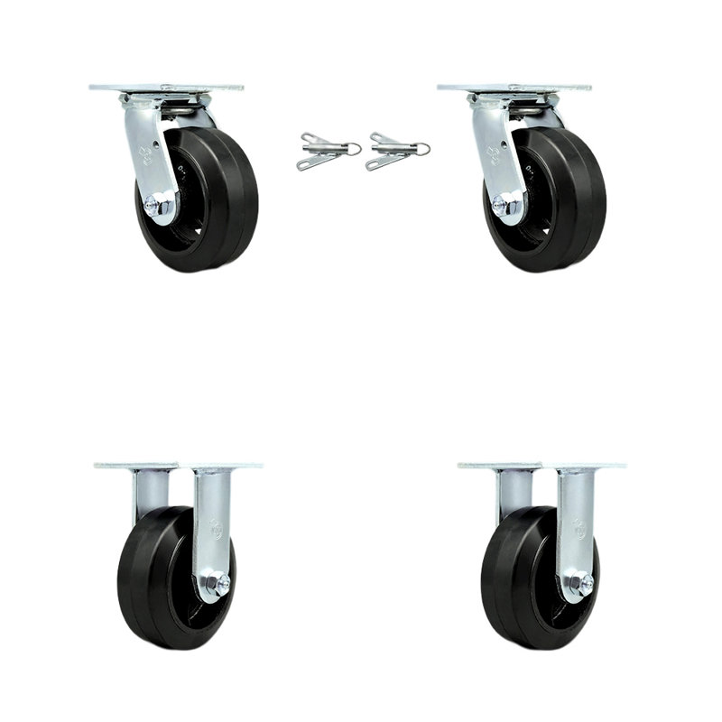 6 Inch Rubber on Steel Caster Set with Roller Bearings 2 Swivel Lock 2 Rigid SCC|SCC-30CS620R-BSL-2-R-2