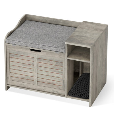 Cat Box Cabinet 2-in-1, Hidden Litter Box Furniture with Storage&Cushion, Cat Litterbox Furniture with Door, Indoor Wooden Covered Cat House for Hallways, Bedrooms