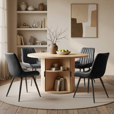 Ensemble de table de salle à manger 31,5 "/ 47" en bois avec tablette de rangement semi-ouverte, comprenant 2 à 4 chaises rembourrées en tissu