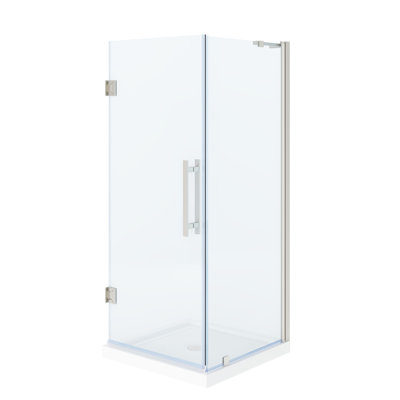 Ensemble de porte de douche à charnière d'angle sans cadre en nickel satiné OVE Breeze P 32 po x P 32 po x H 74 3/4 po OVE