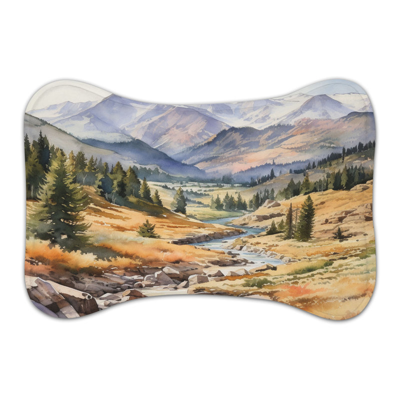 Watercolor Mountain Art - Tapis d'alimentation en forme d'os