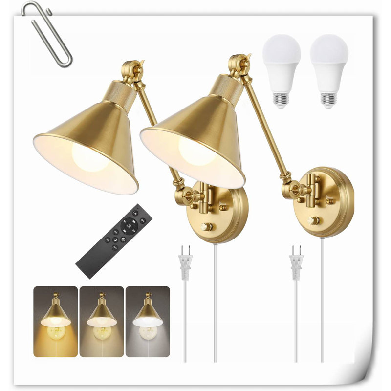 Swayder Brass LED Plug-in Swing Arm Sconce, Gold