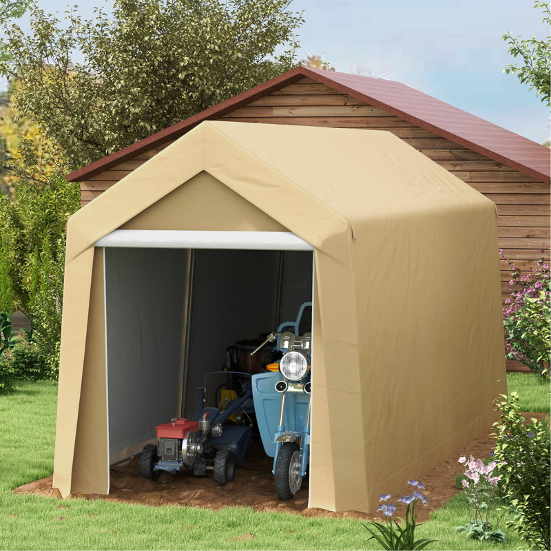 Maison de rangement extérieure 7 pi x 12 pi - Robuste, imperméable avec grande porte, fenêtre de ventilation beige