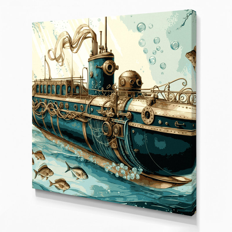 Transport, sous-marin, illustrations, toile brune, H 8 po x l 8 po