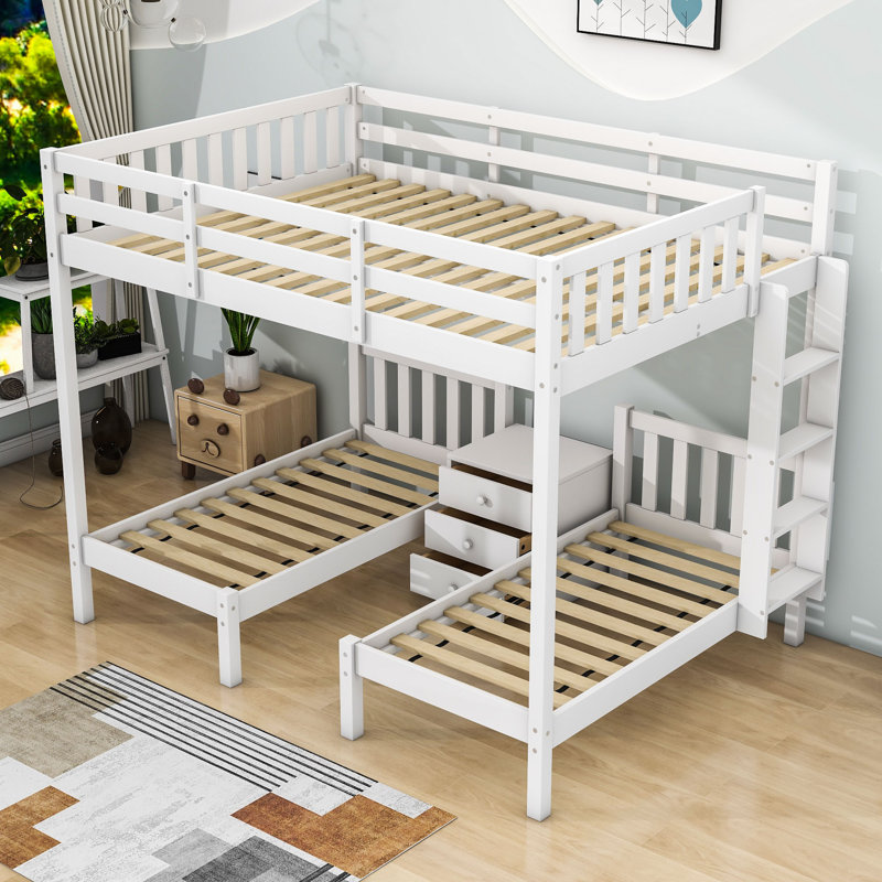 Thorbern Cot Bed/ Toddler (70x140cm) Holz, teilmassiv Drei/Vier Bed with Built-in-Desk with Shelves by Harriet Bee, White