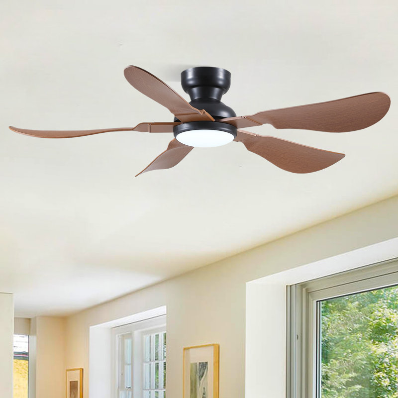 Ventilateur de plafond encastré 52 po avec lumière et télécommande, 52 po de largeur, Brun