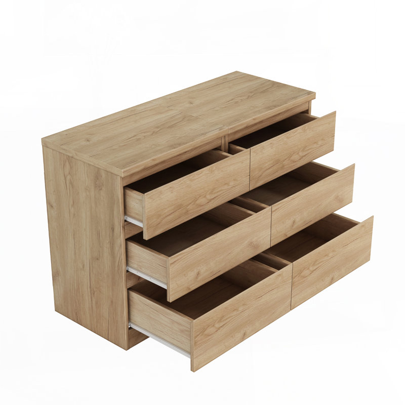 Ensemble de 2 tables de chevet naturelles avec 3 tiroirs chacune, Natural