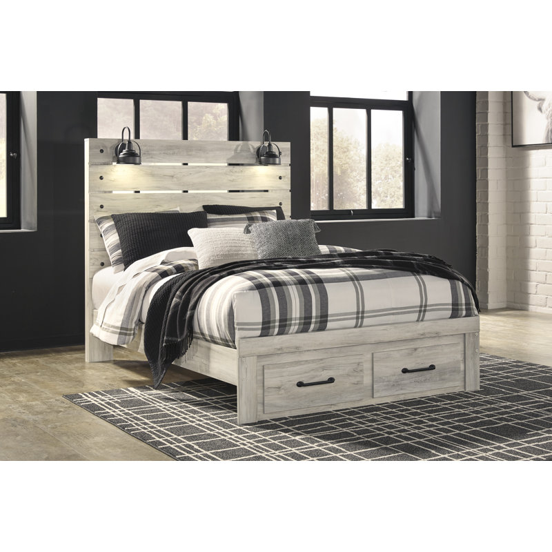 White Queen Upholstered Storage Bed with Headboard and Drawers