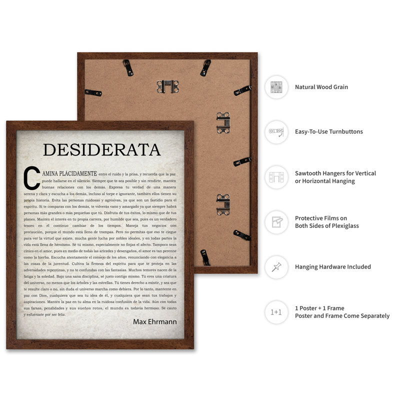 Max Ehrmann Desiderata, Affiche, H 24 po x l 32 po, Encadrement brun