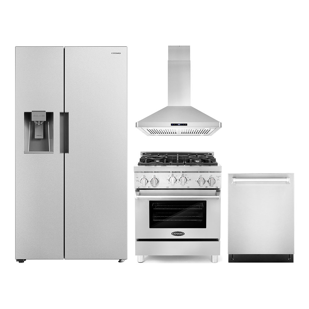 Cosmo 4 Piece Kitchen Package with 36" Gas Range 36" Island Range Hood