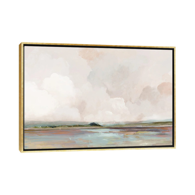 Lever de soleil rose, H 40 po x l 60 po x P 1,5 po, Toile avec cadre flottant or, Pas de tapis