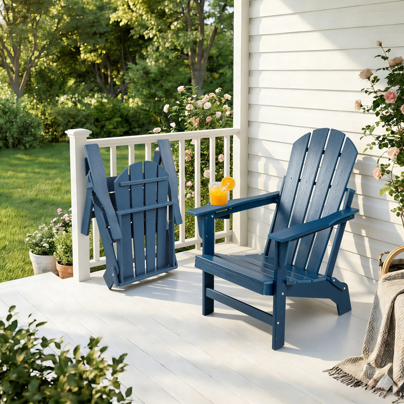 Foldable Outdoor Adirondack Chair, Navy, 1