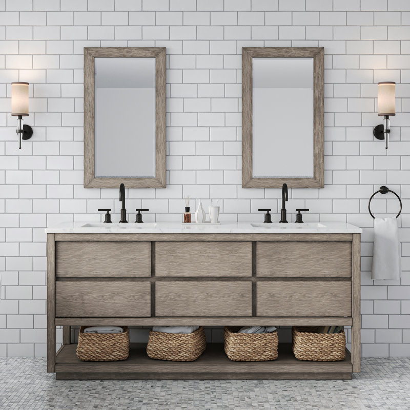 Constanta 72'' Double Bathroom Vanity with Marble Top, Grey Oak