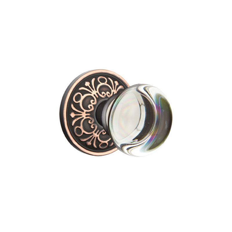 Ensemble de boutons d'intimité Emtek avec rosette Lancaster et bouton en verre Providence, Bronze huilé