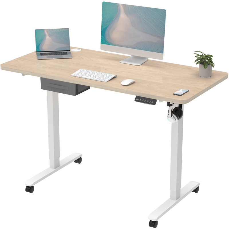 Antlia Adjustable Metal Base Standing Desk, Beige, White