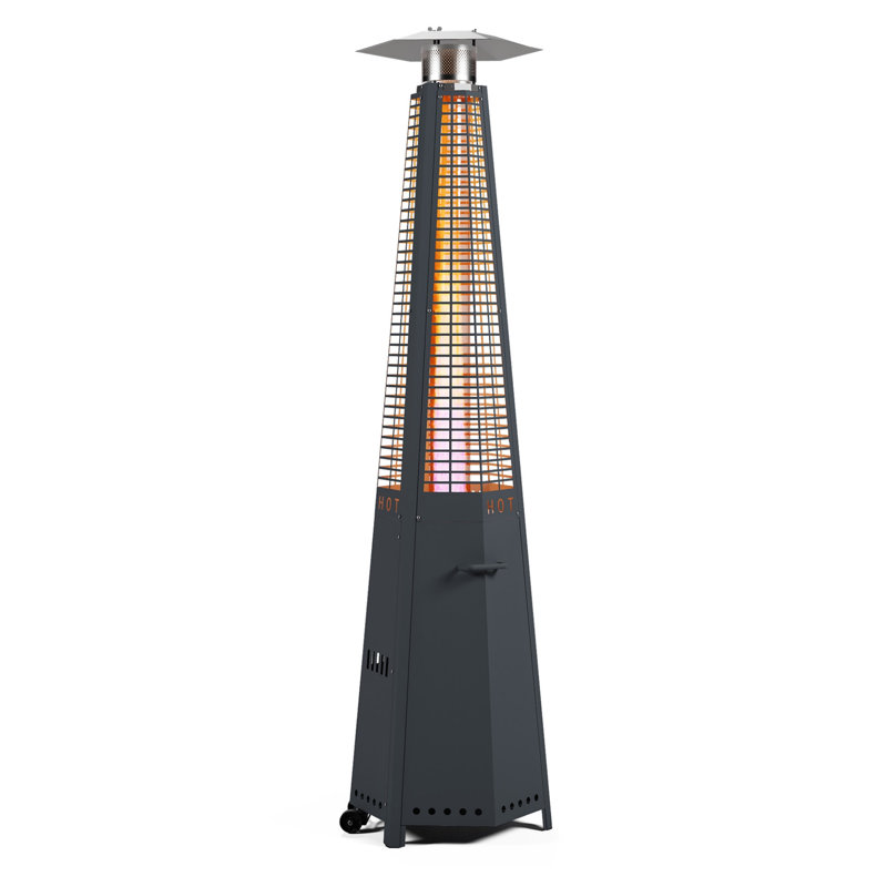 Chauffage de terrasse extérieur sur pied, pyramidal, au propane, 48 000 BTU, avec flamme en verre de quartz.