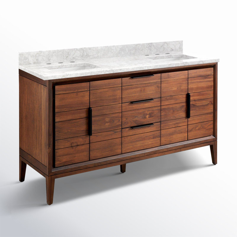 Aliso 60" Double Bathroom Vanity, Carrara Marble, 8" Widespread, Java