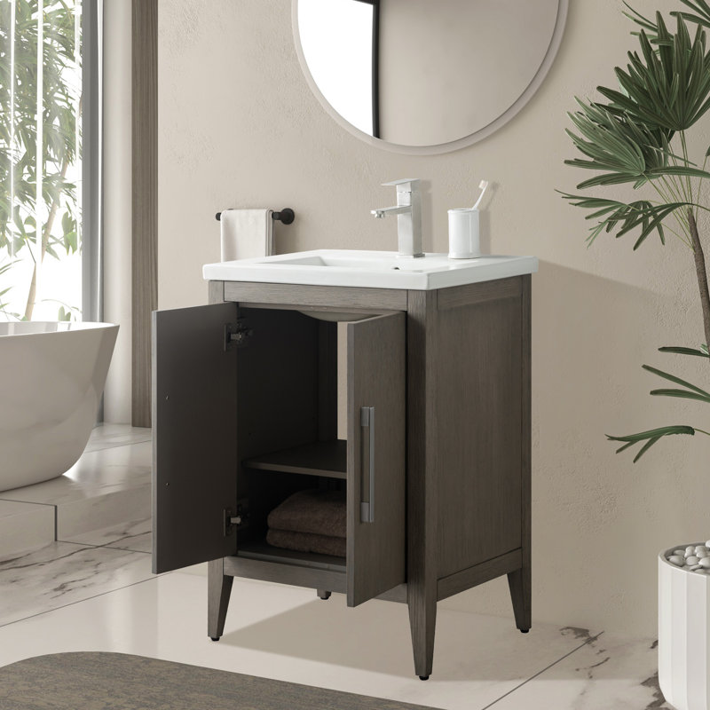 Chambery 24" Single Sink Bathroom Vanity with Ceramic Top, Driftwood Gray, Brushed Nickel, 24"