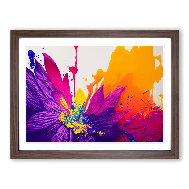 Glamorous Modern Flower - Framed Print, 34cm H x 46cm W x 2cm D, Walnut