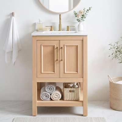 24" Bathroom Vanity with Engineered Marble Top & Backsplash, Shaker Doors, 2-Door Cabinet, 3-Hole Faucet Mount