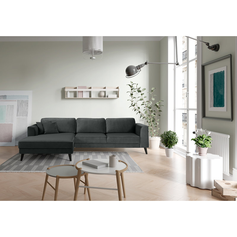 Koehl 4 Seater Ecksofa, 100 % polyester anthracite, Wenge, Left Hand Facing