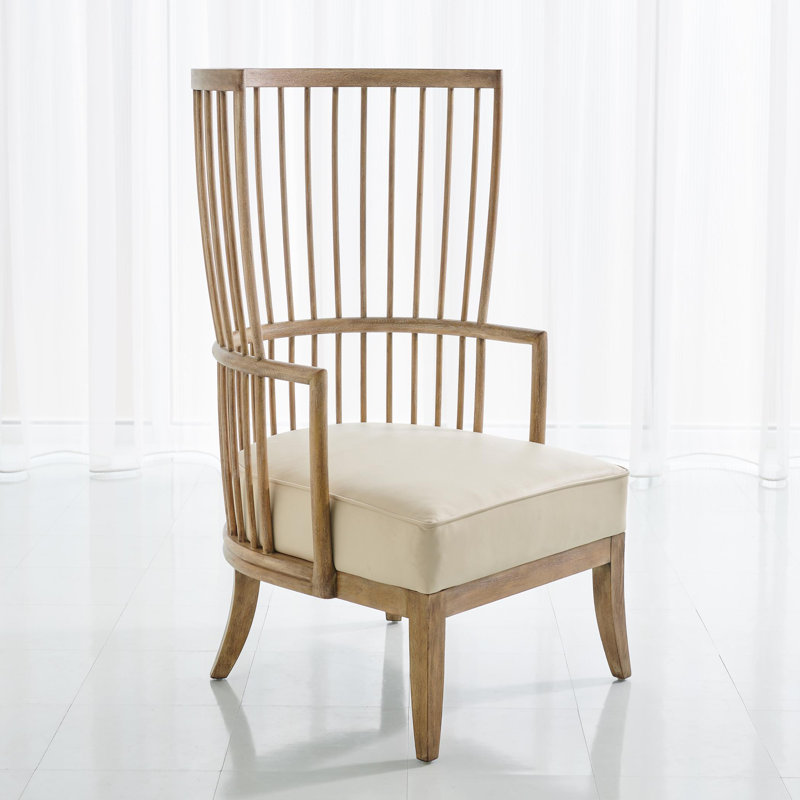 Spindle Wing Chair, Beige Genuine Leather