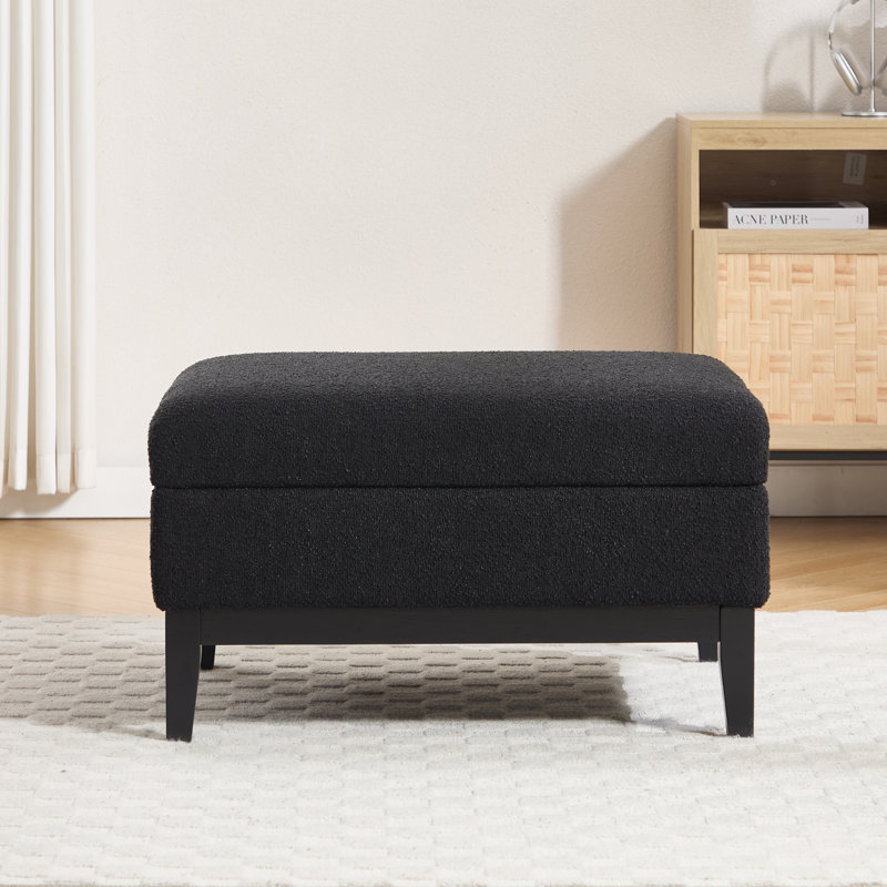 33.85" W Upholstered Storage Ottoman, Black, Black