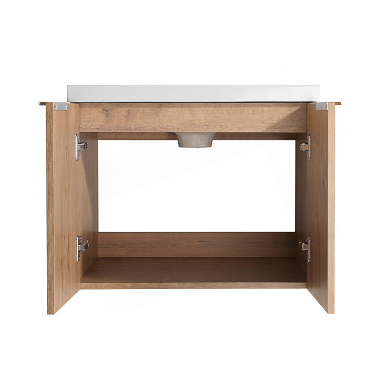 Armoire de salle de bain avec lavabo et portes à fermeture douce pour petite salle de bain, armoire d'appoint, 24", Chêne