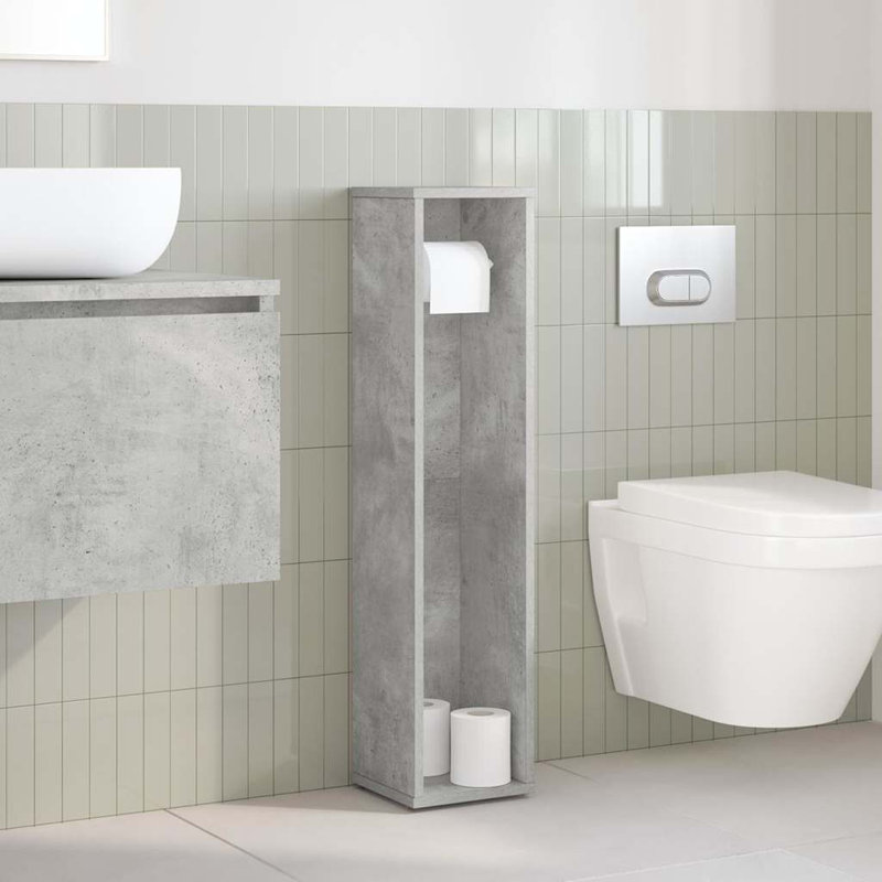 Bathroom Cabinet With Roll Holder 20.5X20x90 Cm, Grey