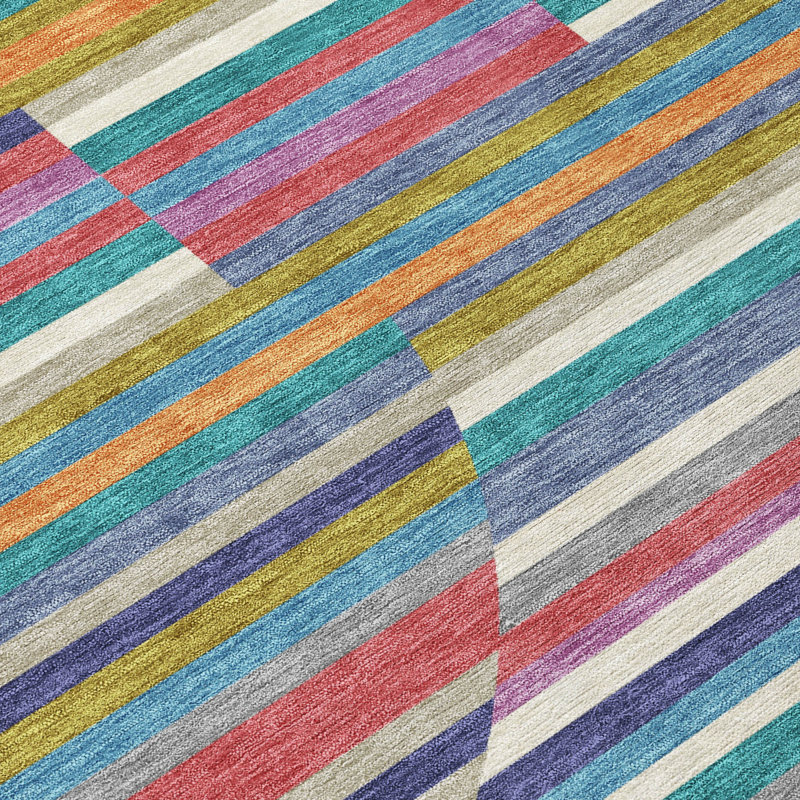 Machine Washable Indoor/Outdoor Chantille ACN2600 Stripes Rug, Teal, 5' x 7'6"