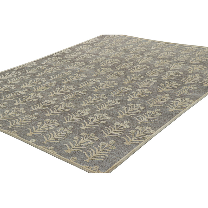 Rug & Kilim’S Block Print Rug Design In Brown With Beige Floral Patterns, Rectangle 10' x 14'