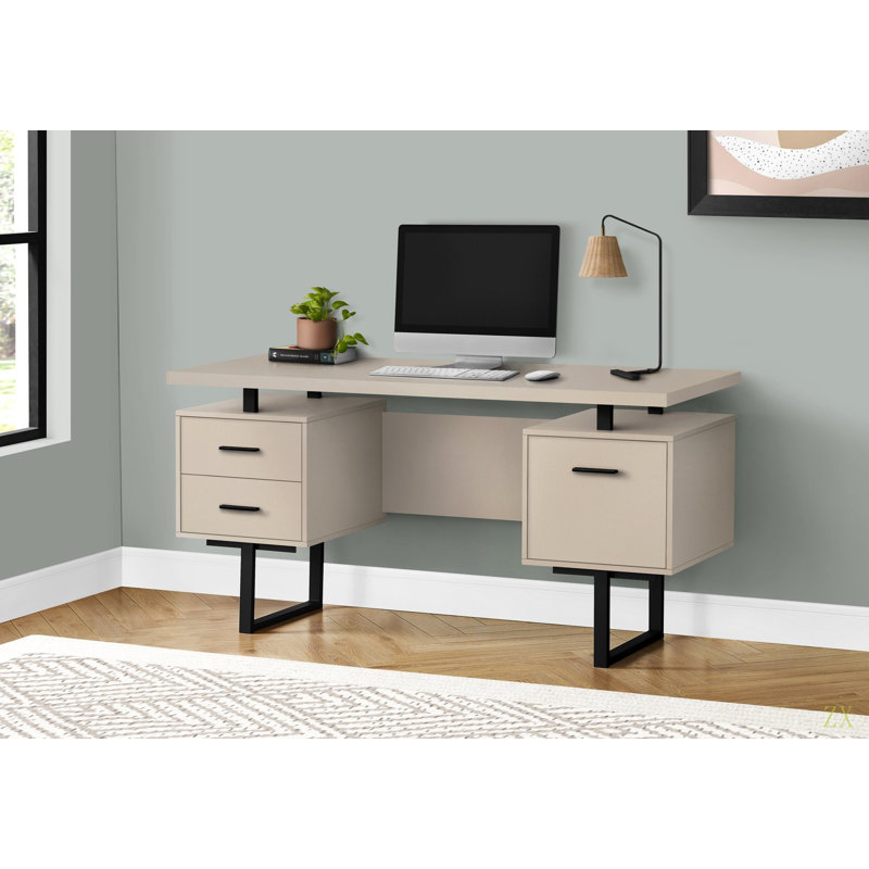 Bureau d'ordinateur, bureau personnel, ordinateur portable, installation à gauche, à droite, tiroirs de rangement, L 60 po, travail, stratifié, métal, contemporain, moderne