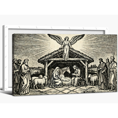 Large Nativity Scene Wall Art - Holy Night Pictures Wall Decor, Vintage Nativity Canvas Wall Art Prints for Living Room, Christmas Nativity Scene Picture Artwork for Home Frame Wrapped Canvas Print, 24×48 inches