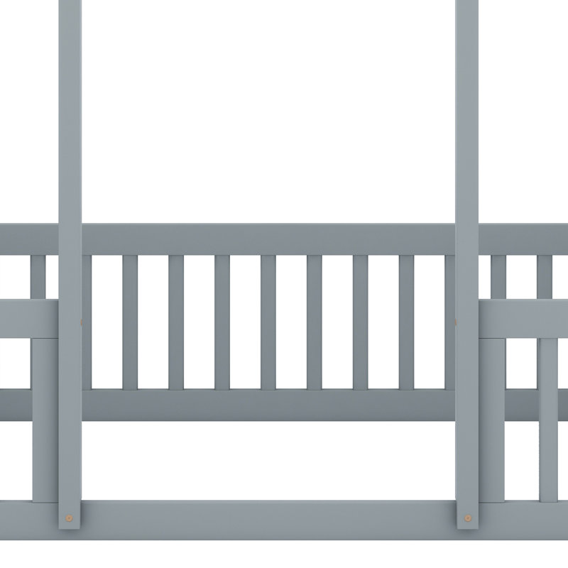 Lit pour maison en bois avec clôture de sécurité Montessori, Gris