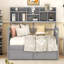Lit de jour simple, support en lattes de bois, avec tablettes de chevet et deux tiroirs, gris-804332756