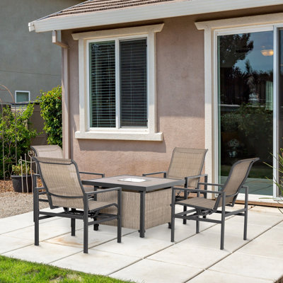 Ensemble de salle à manger 5 pièces pour patio, acier, ensemble de conversation pour l'extérieur, table de salle à manger carrée avec seau à glace intégré, 4 chaises berçantes pour le jardin, la pelouse et la cour