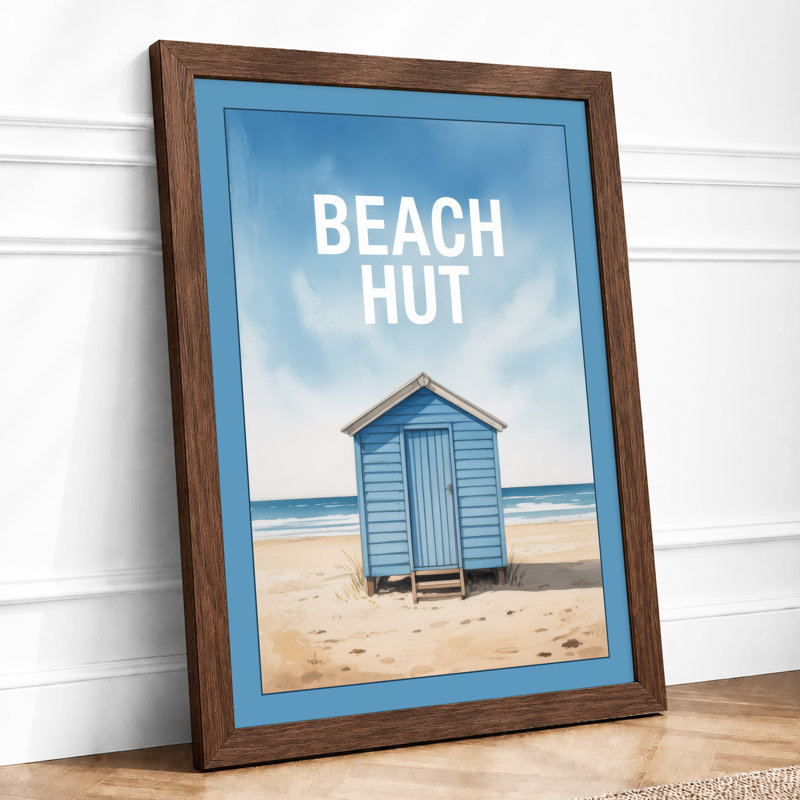 Solitary Beach Hut Coastal - Framed Print, Walnut, A1 - 84.1 x 59.4 cm