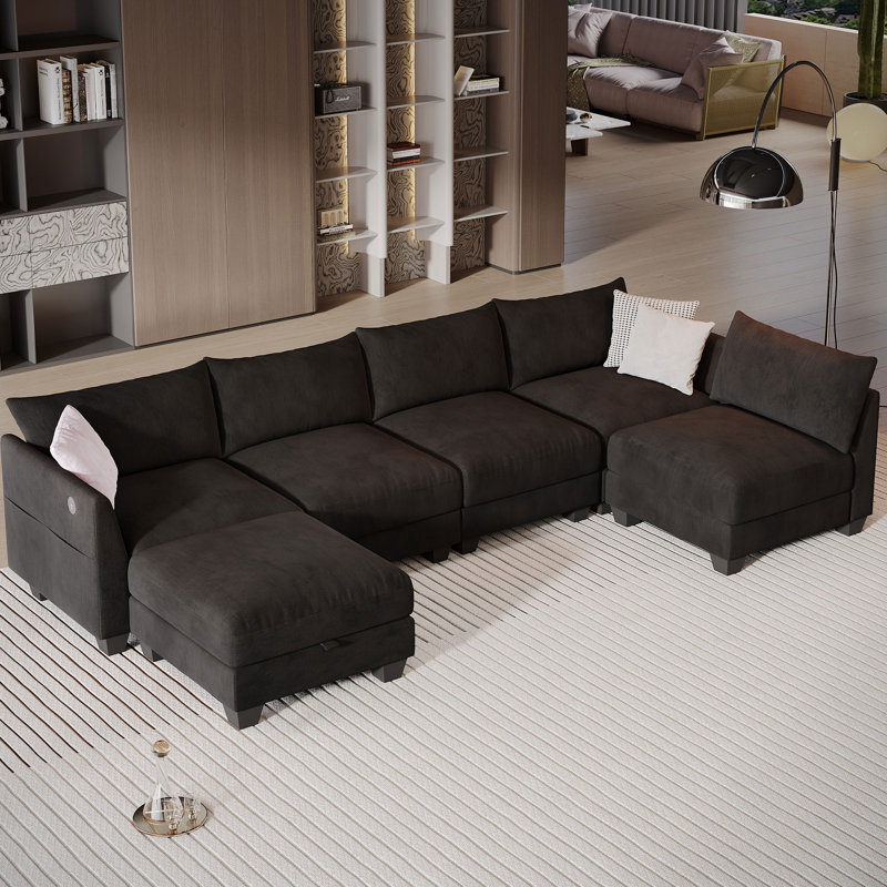 Amold 124'' Sectional Sofa, 6-Seater L-shaped Modular Sofa, Living Room Comfortable Cloud Couch With Ottoman Storage