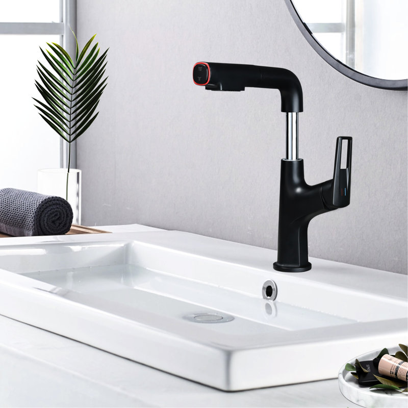 Matte Black Pull - Down Vessel Faucet For Bar And Outdoor With 23.6 In Retractable Hose Splash Control High Spray Mode