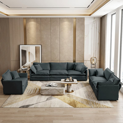 Modern Sofa Couch, 3 Piece Set Extra Deep Seat Sectional Sofa For Living Room, Oversized Sofa, 3 Seat Sofa, Loveseat And Single Sofa