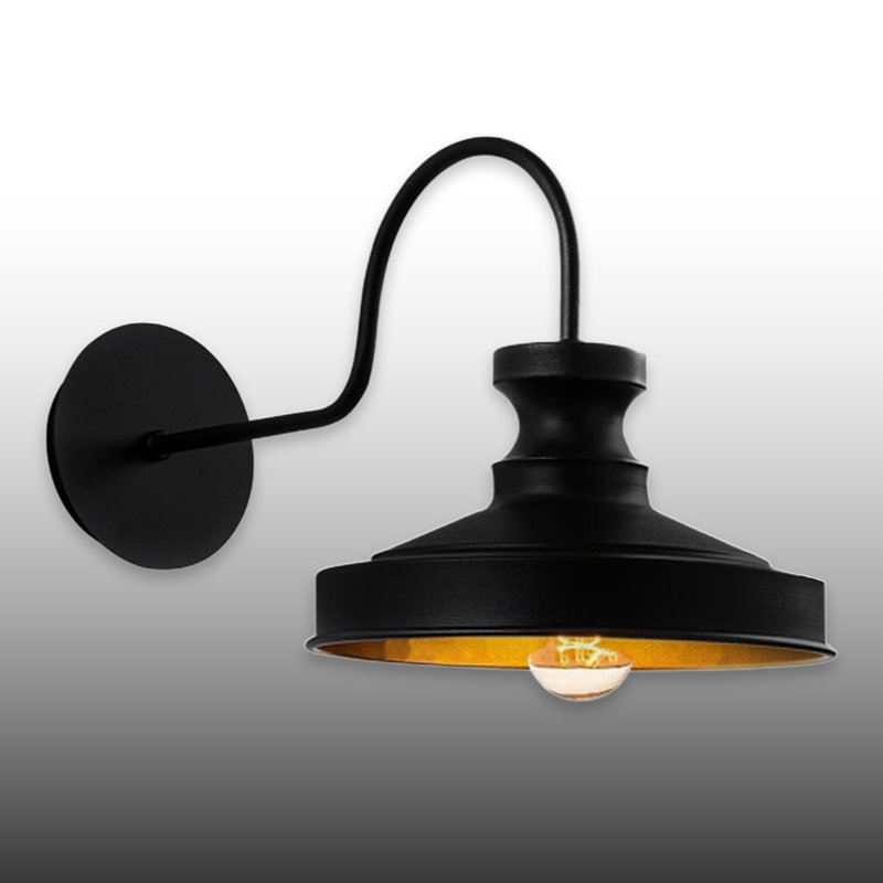 Industrial Metal Wall Sconce With Curved Arm, Black