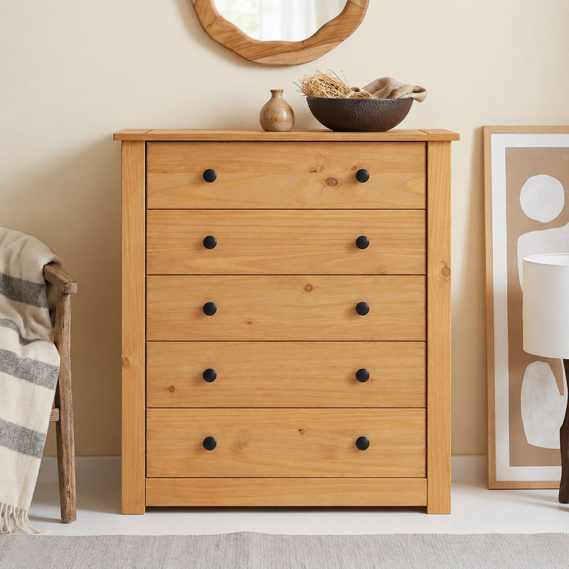 Adelman Country House 5 Drawer Chest of Drawers Solid Pine Light Fiesta Wax