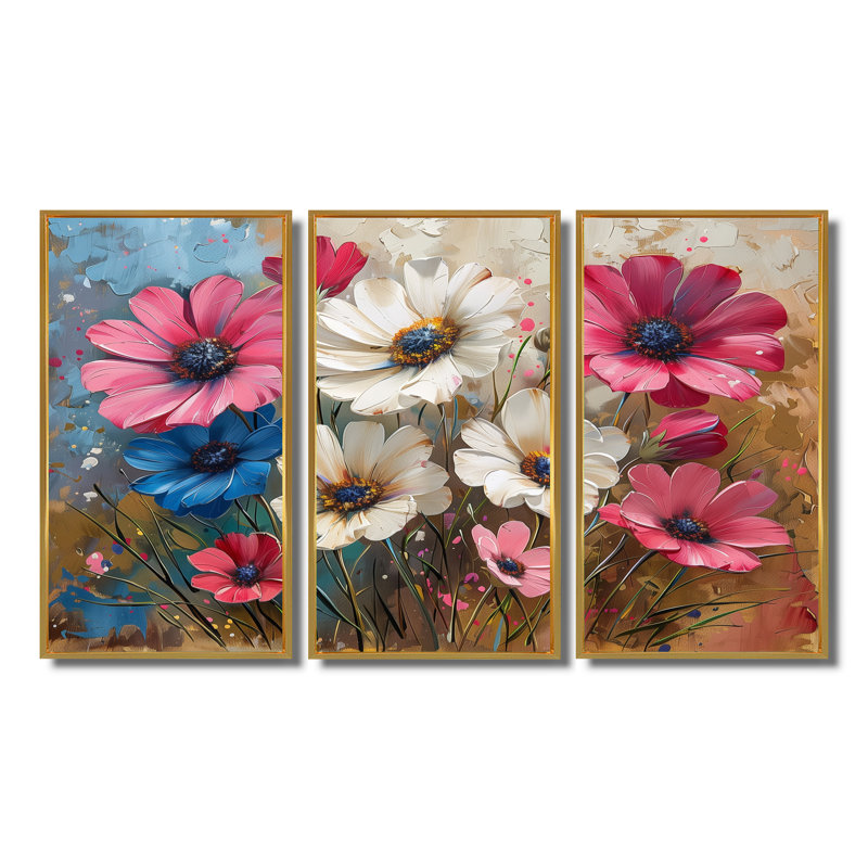 - Ensemble de salon art mural, Toile avec cadre flottant or, H 40 po x l 60 po x P 1 po