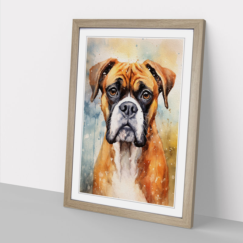 Boxer Dog Impressionism - Single Picture Frame Print on Wood, 64cm H x 46cm W x 2cm D, Oak