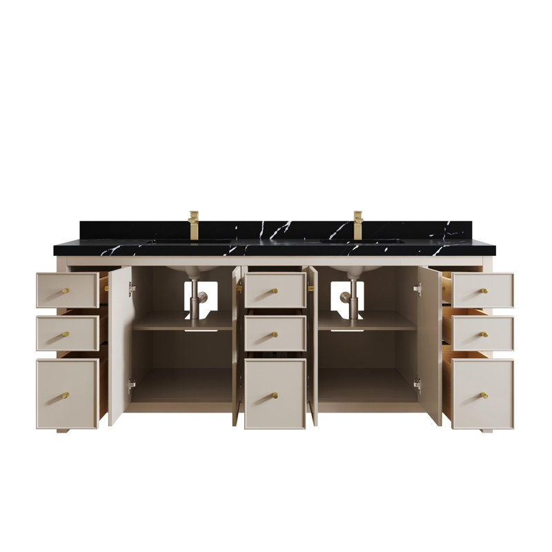 Meuble-lavabo double 84 po avec comptoir en quartz Chicago