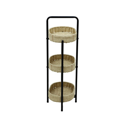 3 Handwoven Side Table With Storage, Detachable Tray For Use And Kitchen Countertop Storage Counter